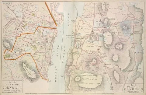 Plan of Cornwall Orange County. Spread E-W Cartographic. Atlases, Maps. 18... Stock Photos