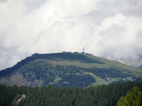Plan de corones view from monte croce cross mountain in dolomites badia val.. Stock Photos