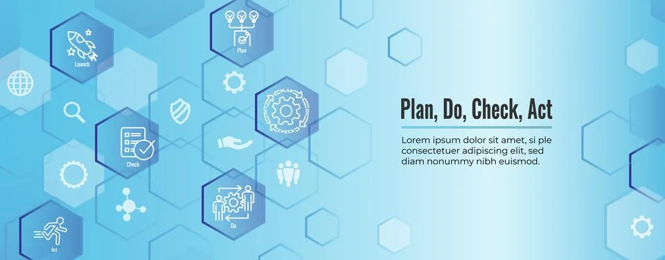 Plan Do Check Act Business Strategy - Procedure for Continuous Improvement .. Illustrazione stock