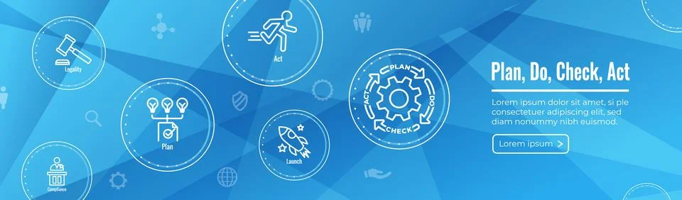 Plan Do Check Act Business Strategy - Procedure for Continuous Improvement .. Illustrazione stock