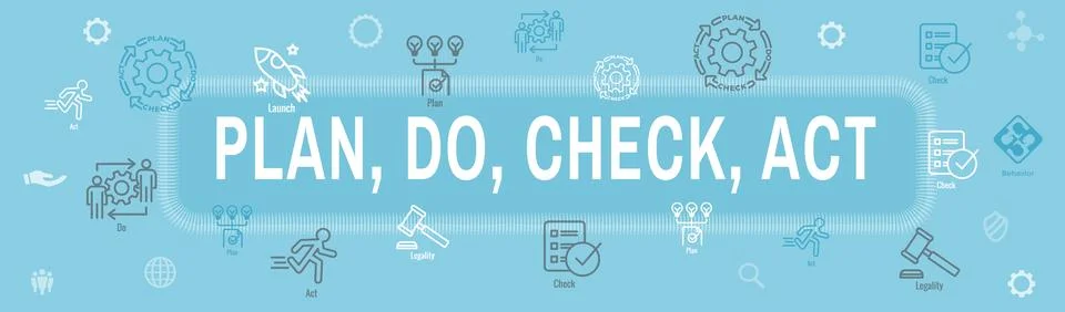 Plan Do Check Act Business Strategy - Procedure for Continuous Improvement .. Illustrazione stock