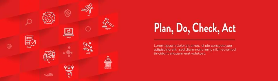 Plan Do Check Act Business Strategy - Procedure for Continuous Improvement .. Illustrazione stock