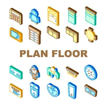 Plan floor home icons set vector Stock Illustration