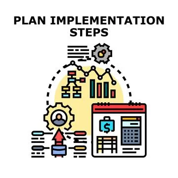 Plan implementation steps creating business strategy and analytics Stock Illustration