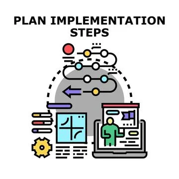 Plan implementation steps creating workflow strategy roadmap Stock Illustration