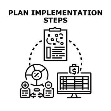 Plan implementation steps strategy process development Stock Illustration