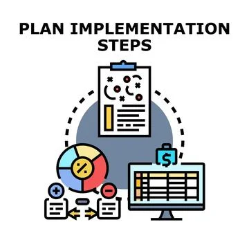 Plan implementation steps strategy process development Stock Illustration