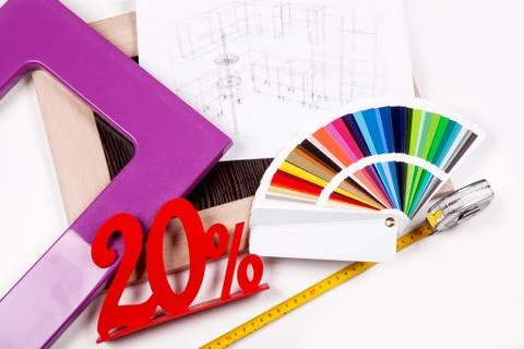 Plan kitchen with a choice of  white background Stock Photos