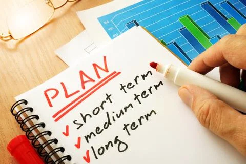 Plan with list short, medium and long term. Stock Photos