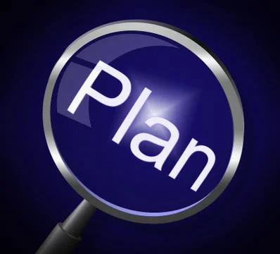 Plan magnifier representing project strategy and programme Stock Illustration