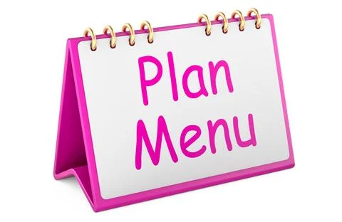 Plan Menu concept with desk calendar, meal planning concept. 3D rendering Stock Illustration