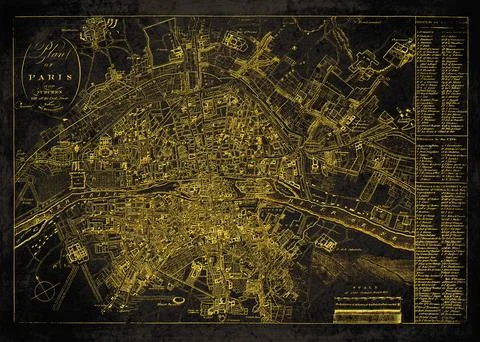 Plan of Paris and Suburbs Before the Revolution Black And Gold Historical M.. 스톡 일러스트