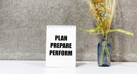 Plan, prepare, execute. Steps to success on notepad Stock Photos