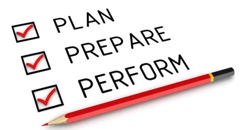 Plan, prepare, perform. List with the check marks 스톡 일러스트