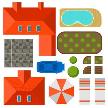 Plan of private house vector illustration top view of outdoor home landscape Stock Illustration