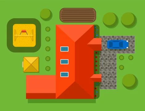 Plan of private house vector illustration top view of outdoor home landscape Stock Illustration