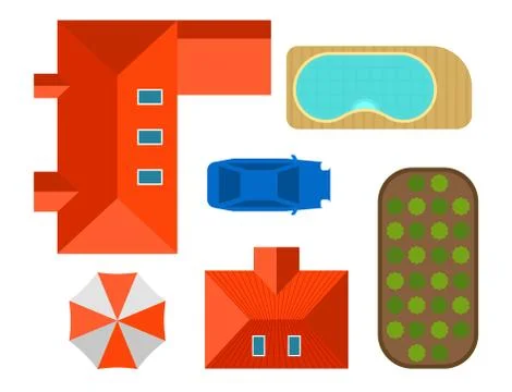 Plan of private house vector illustration top view of outdoor home landscape Stock Illustration