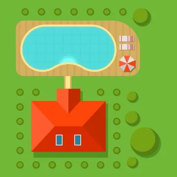 Plan of private house vector illustration top view of outdoor home landscape Stock Illustration