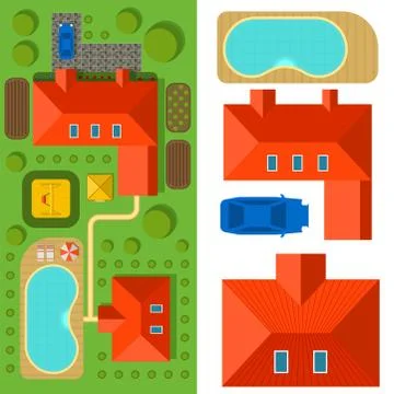 Plan of private house vector illustration top view of outdoor home landscape Stock Illustration