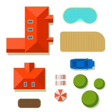 Plan of private house vector illustration top view of outdoor home landscape Stock Illustration
