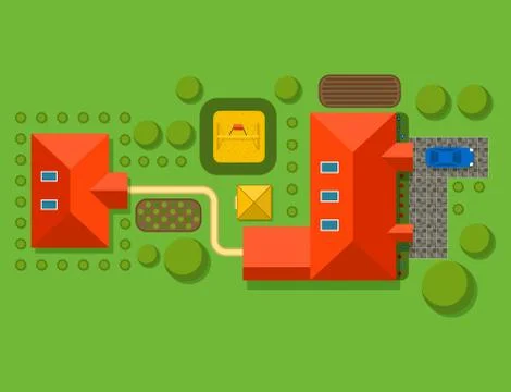 Plan of private house vector illustration top view of outdoor home landscape Stock Illustration