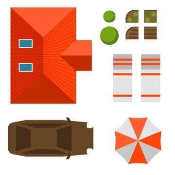 Plan of private house vector illustration top view of outdoor home landscape Stock Illustration