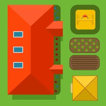 Plan of private house vector illustration top view of outdoor home landscape Stock Illustration