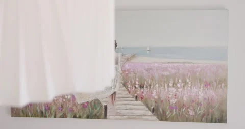 Plan that reveals a frame or a painting from a chandelier in a bedroom Stock Footage 231848062