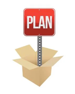Plan road sign and box illustration design over a white background Ilustração Stock