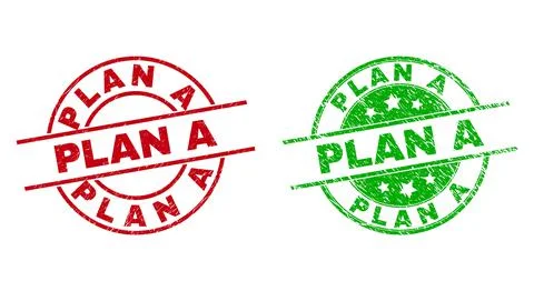 PLAN A Round Stamps with Unclean Surface Stock Illustration