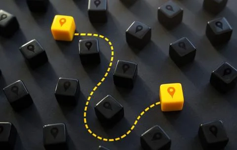 Plan a route. Make a path between places. Guide on landmarks and destinatio.. Foto stock