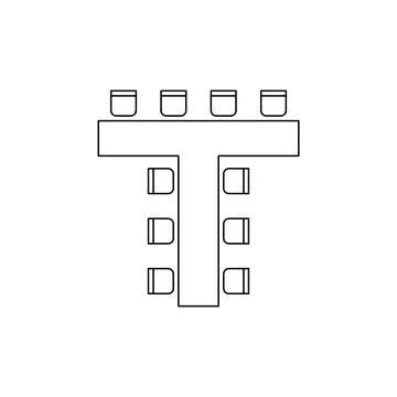 Plan shape T for arranging seats and tables in interior, layout graphic outline Illustrazione stock