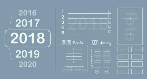 Plan the sheet. Goals and plans for the year. Accounting for expenses and Stock Illustration