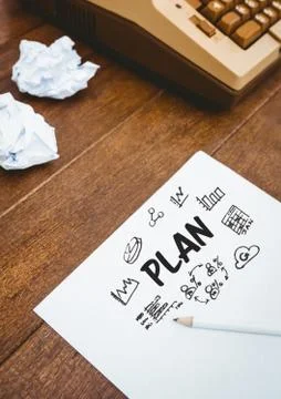 Plan text written on page with typewriter and crumpled paper Stock Photos