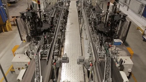 Plan with top line on the bottle factory, no collor Video stock 75322001