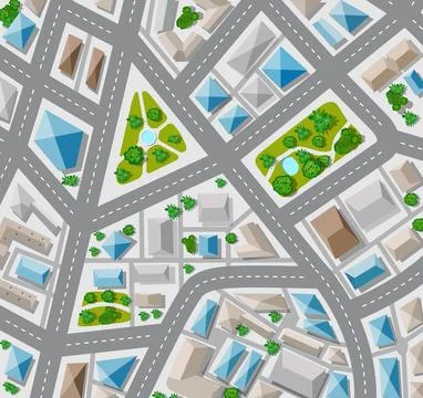 Plan top view for the big city with street Ilustración de archivo
