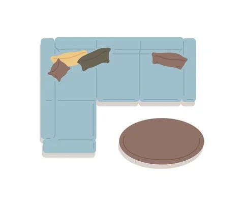 Plan top view on sofa with coffee table flat vector illustration isolated. Illustrazione stock