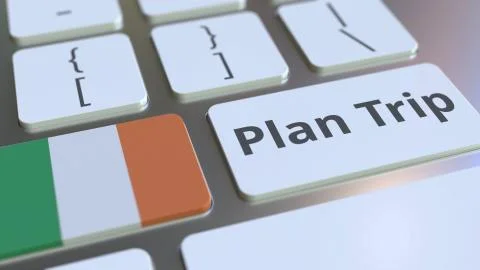 PLAN TRIP text and flag of the Republic of Ireland on the computer keyboard Stock Illustration