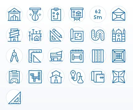 Plan Vector Icon Collection with 25 256x256 Regular Line Designs Stockillustratie