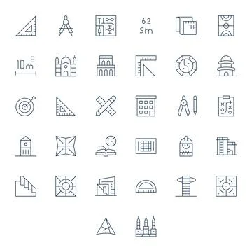 Plan Vector Icon Repository containing 32 Thin Line 64x64 PIXEL Perfect gra.. Illustrazione stock