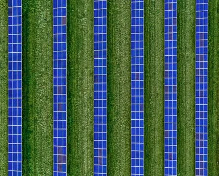 A plan view of solar panels set in an solar farm Stock Photos