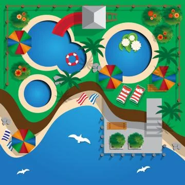 Plan water park on the beach. Stock Illustration