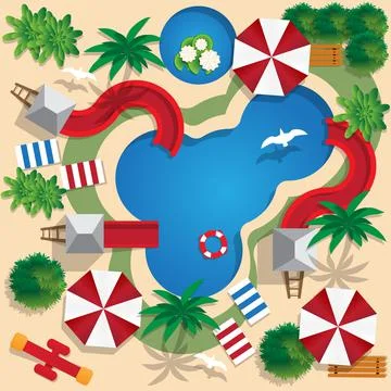 Plan water park on the beach. Stock Illustration