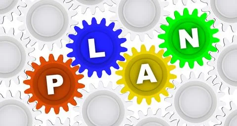 Plan. Word on the gears Stock-Illustration