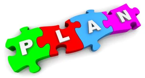 Plan. Word on the multicolored puzzles 스톡 일러스트