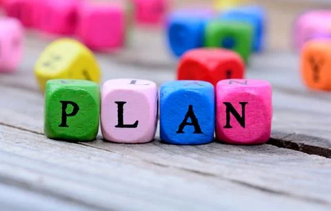 Plan word on table Stock Photos