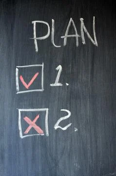 Plan written on blackboard Stock Photos