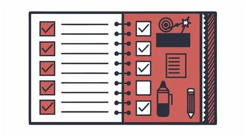 Plan Your Day with this Detailed Notebook Checklists Ideas Red Spiral Notebook Stock Illustration