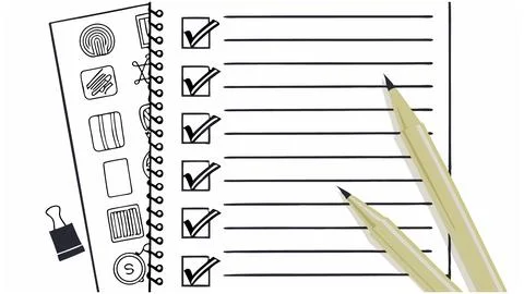 Plan your day efficiently with this checklist notebook two pencils ready to jot Stock Illustration