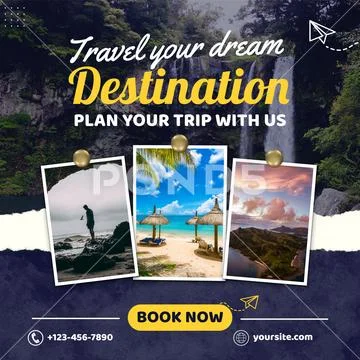 Plan your dream destination trip with us travel advertisement PSD Template